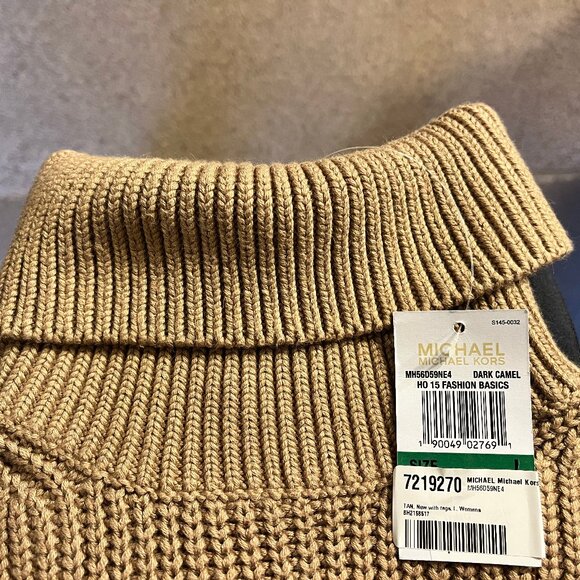 Michael Kors Dark Camel Sleeveless Turtleneck Sweater Size L, NWT - Picture 6 of 9